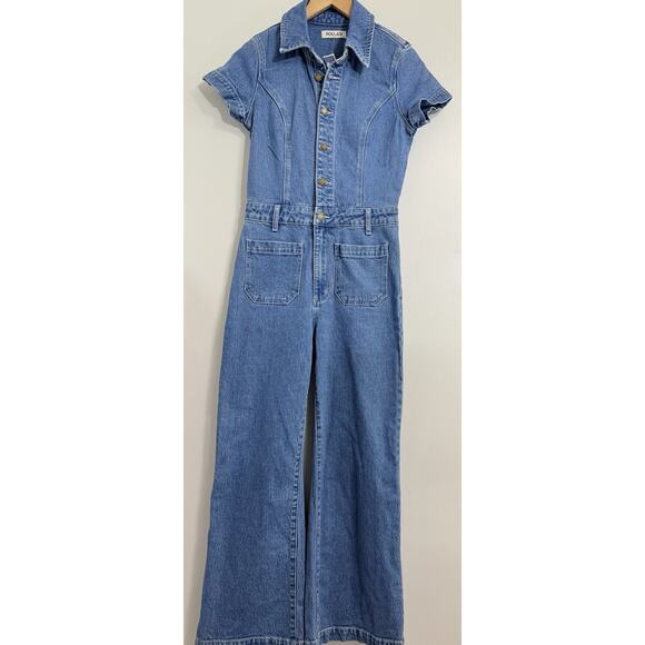 NEW Rollas Sailor Denim Jumpsuit 8 / Small Wide Leg One Piece Short Sleeve - Picture 1 of 3